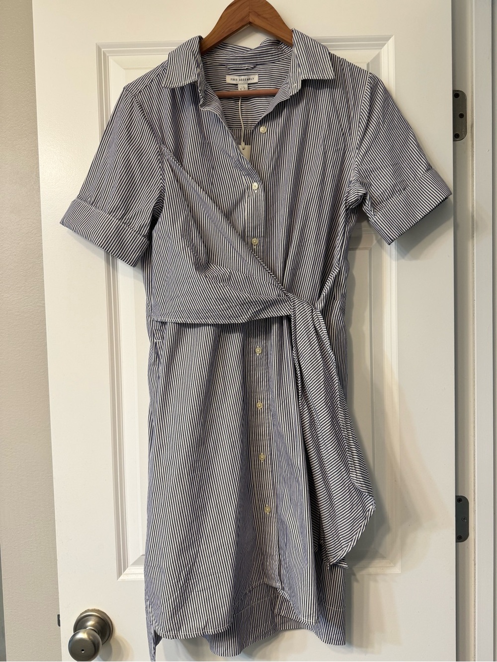Club Monaco Navy Stripe Wrap Midi Dress